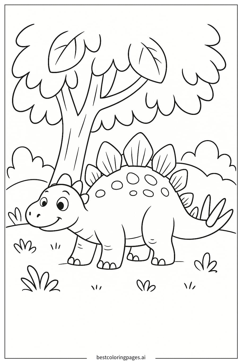 Desenhos de Estegossauro sob uma árvore para Colorir