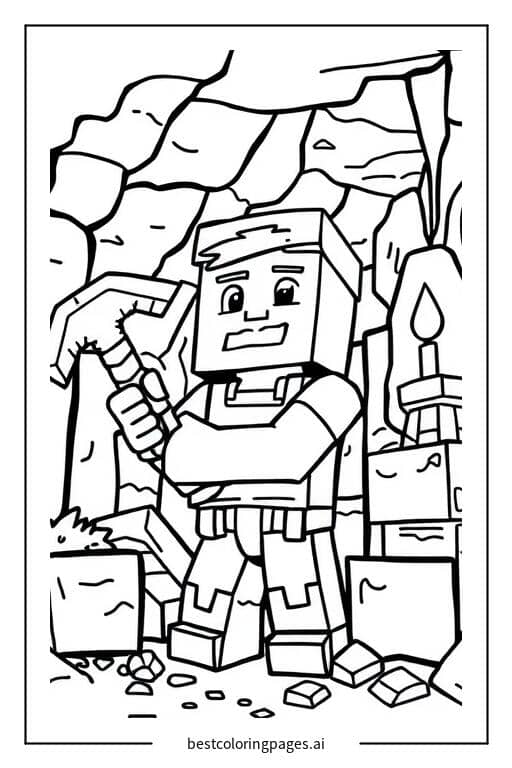 Coloriage Steve minant sous terre