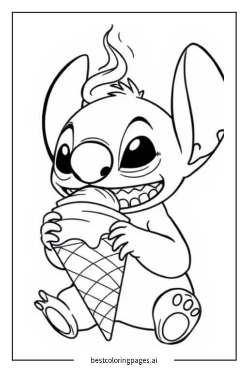 Desenhos de Stitch comendo sorvete para Colorir