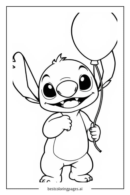 Desenhos de Stitch com um balão para Colorir