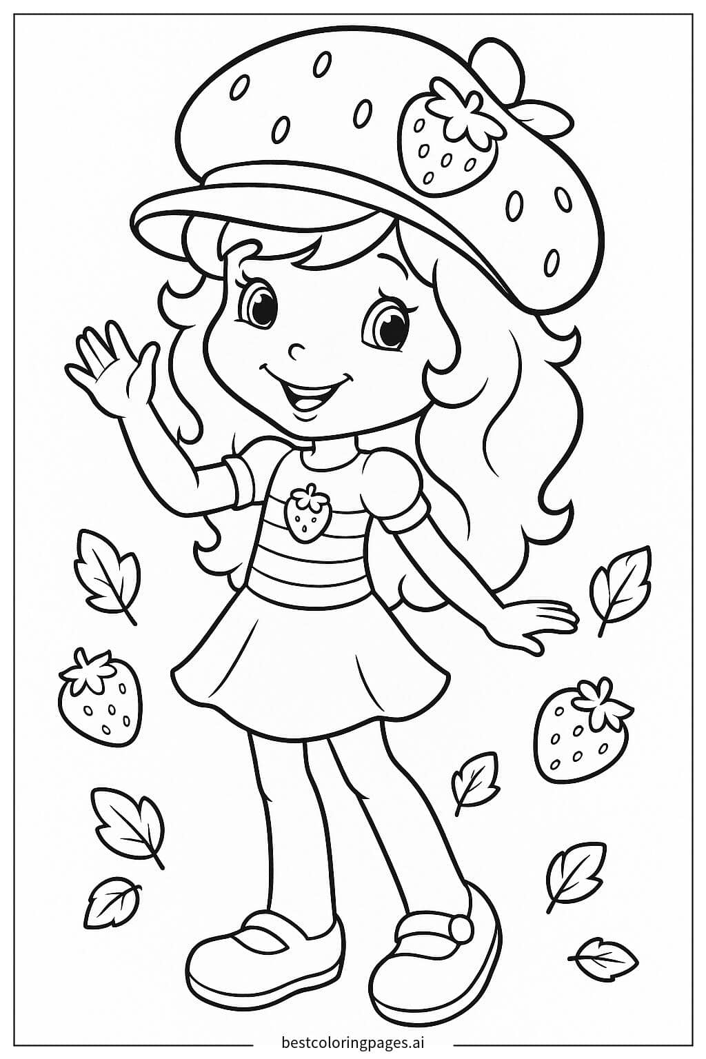 Strawberry Shortcake Waving and Smiling Coloring Page