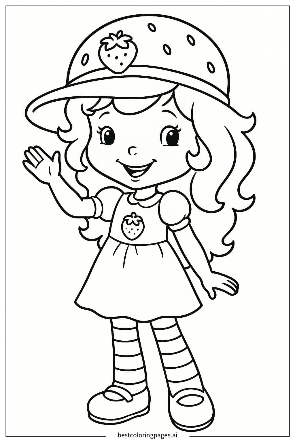 Strawberry Shortcake Waving Hello Coloring Page