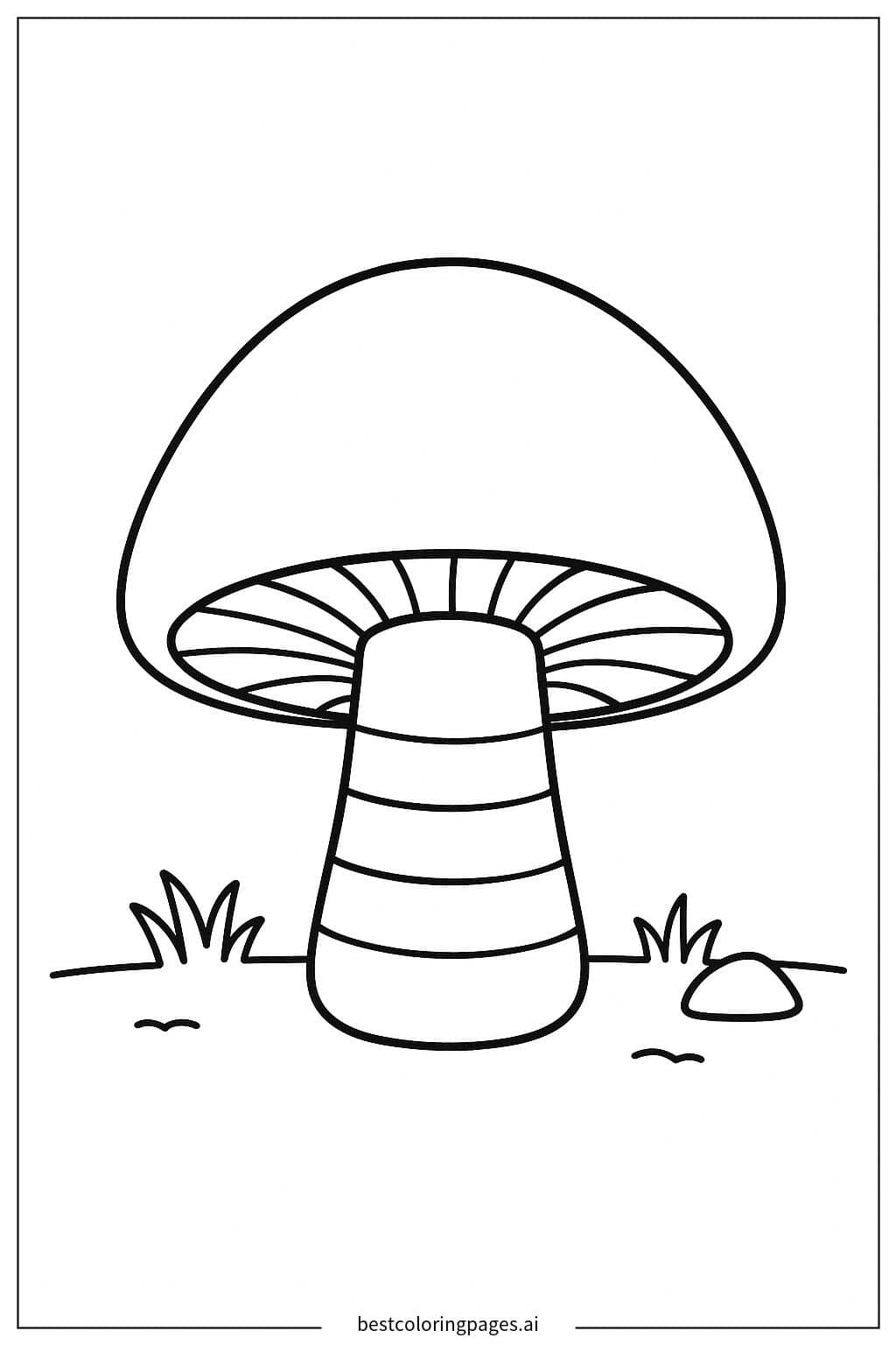 Lonely Striped Mushroom in Nature Coloring Page