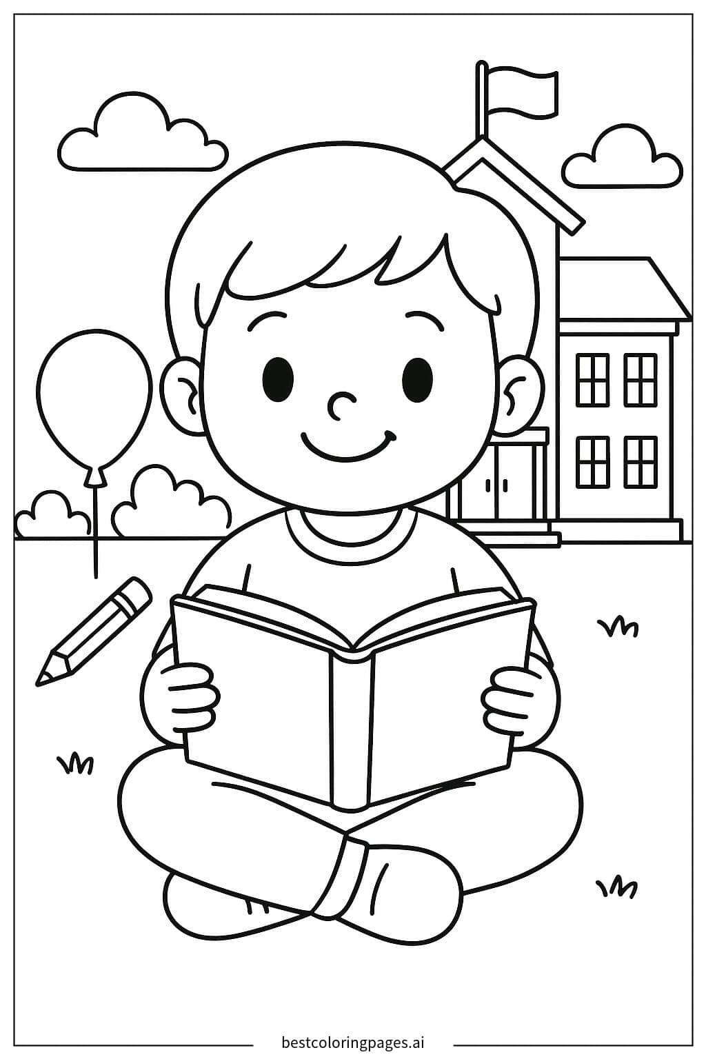 认真读书的学生 涂色页