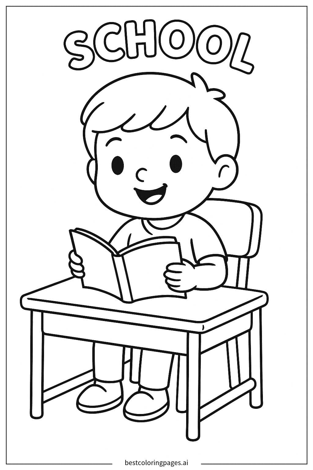Child Enjoying a Book at School Coloring Page