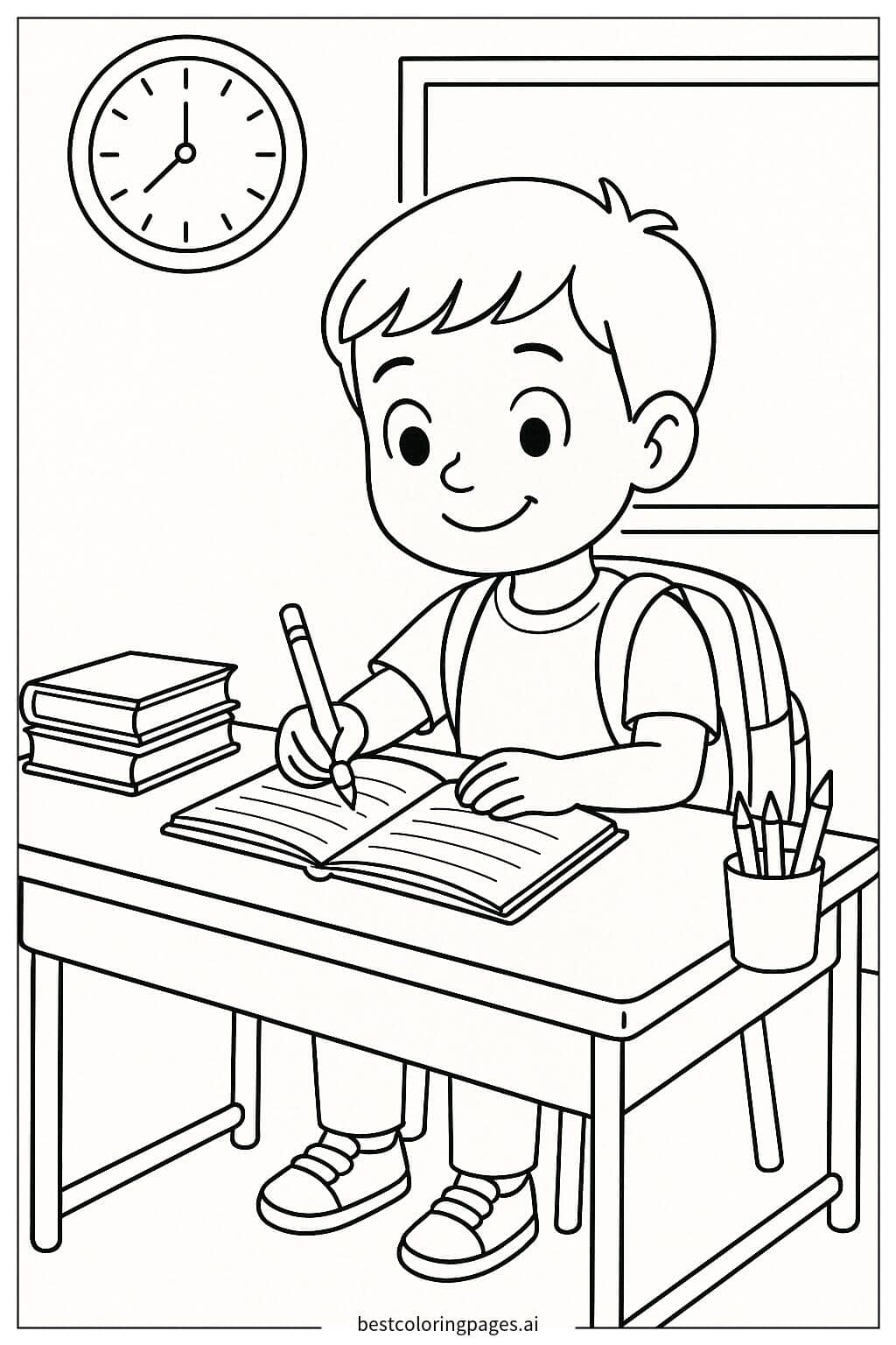 Student Writing at Desk Coloring Page Coloring Page