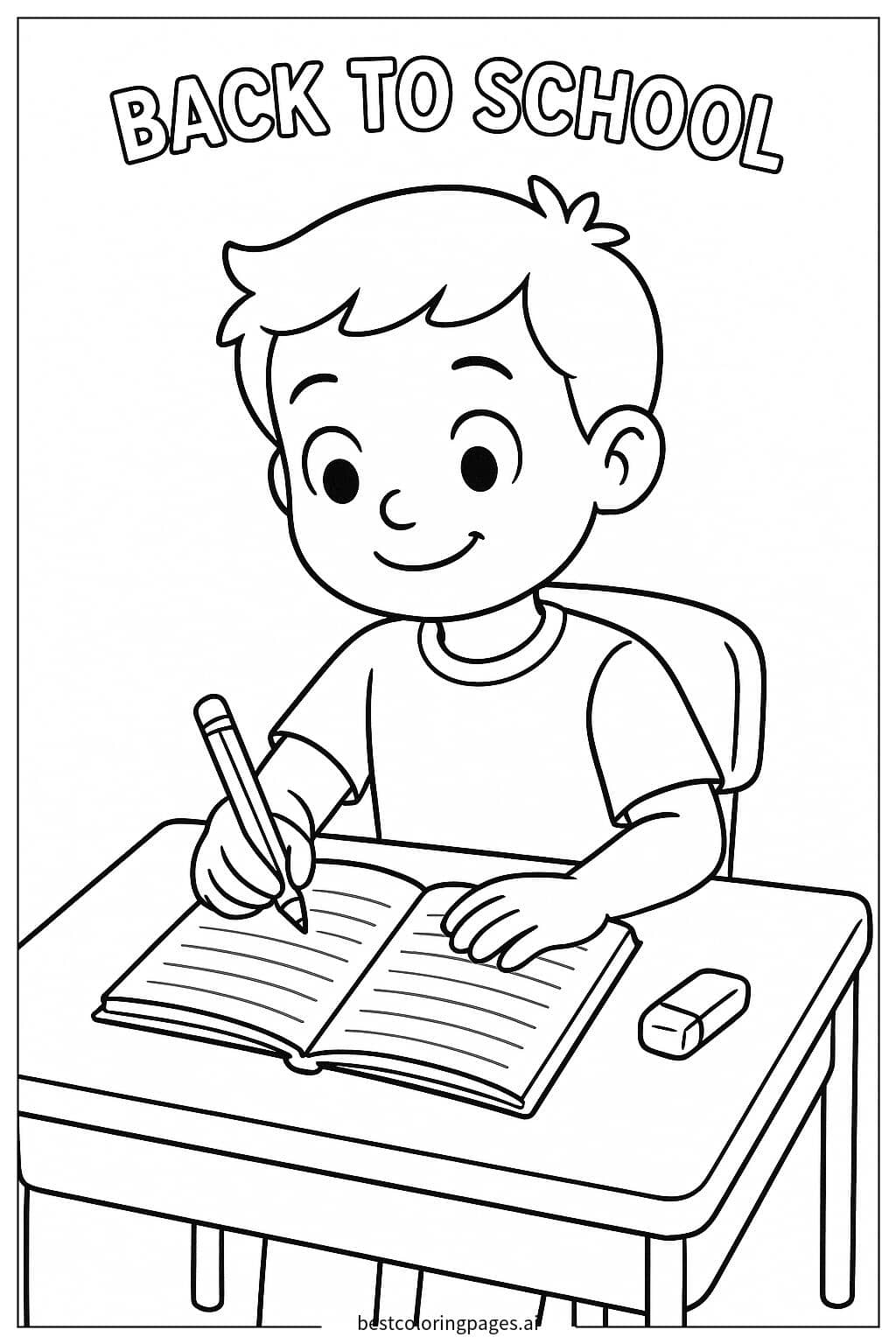Student Writing in a Notebook Coloring Page