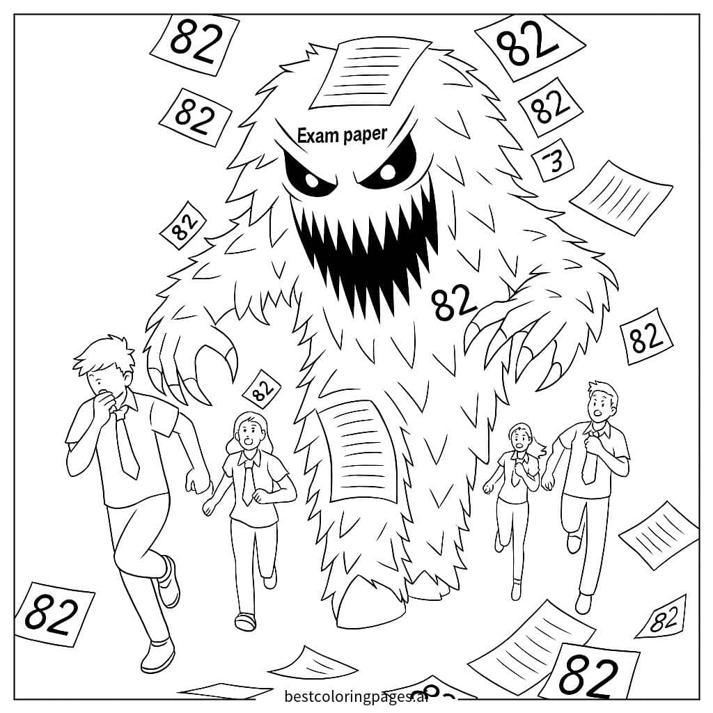 Disegni di Studenti inseguiti dal mostro degli esami da Colorare