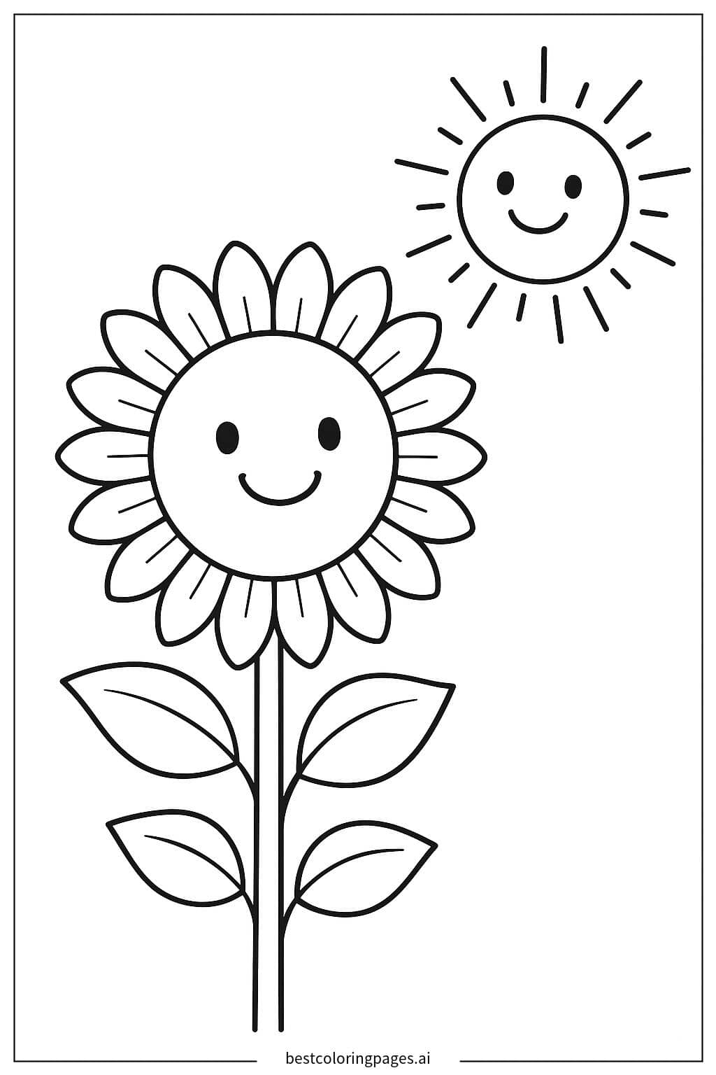 Cheerful Sunflower Greeting the Sun Coloring Page