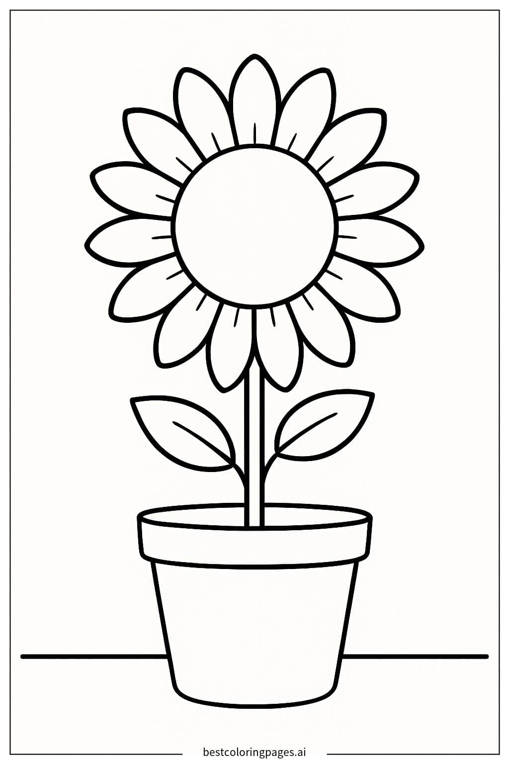Charming Sunflower in a Pot Coloring Page
