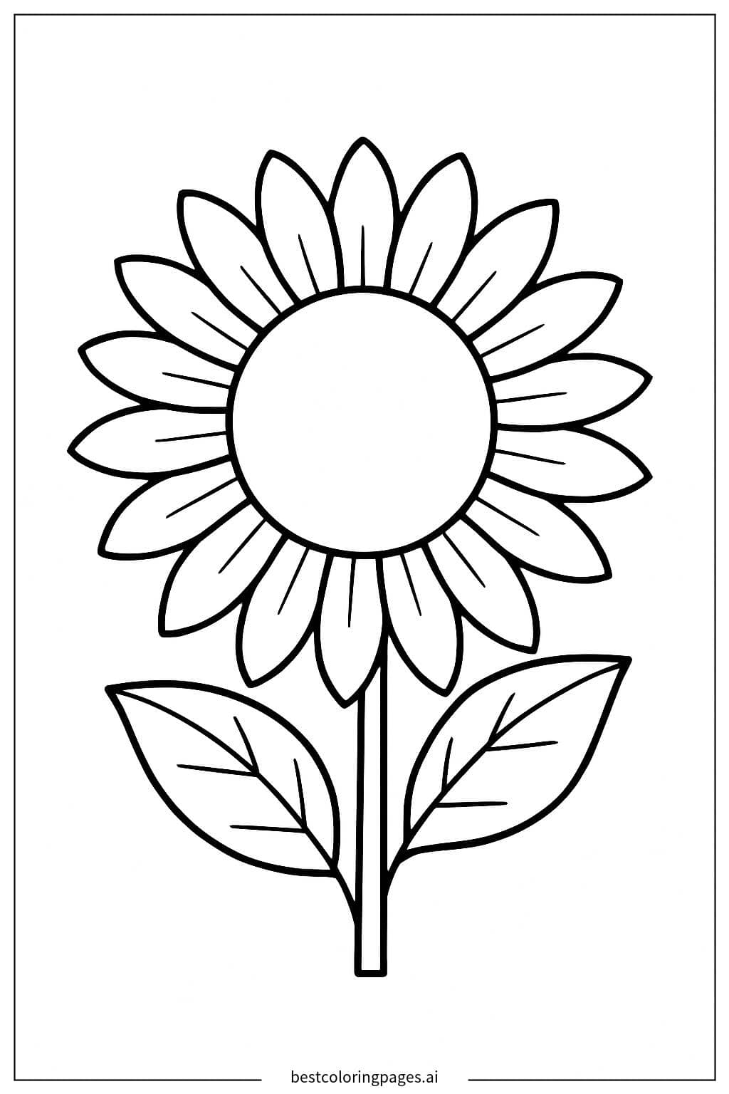 Beautiful Sunflower with Leaves Coloring Page