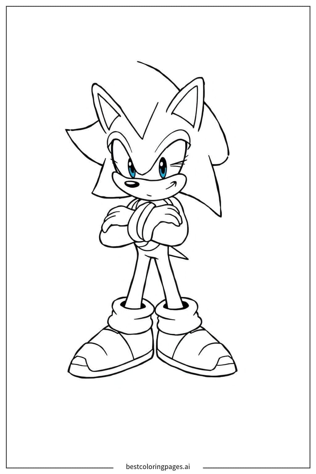 Super Sonic Standing Confidently Coloring Page