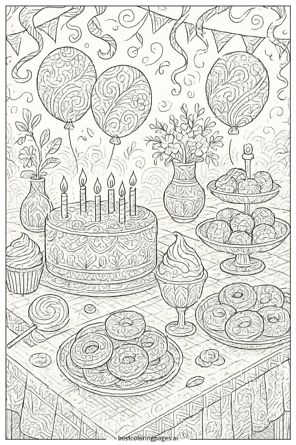 Coloriage Décoration de friandises pour une fête