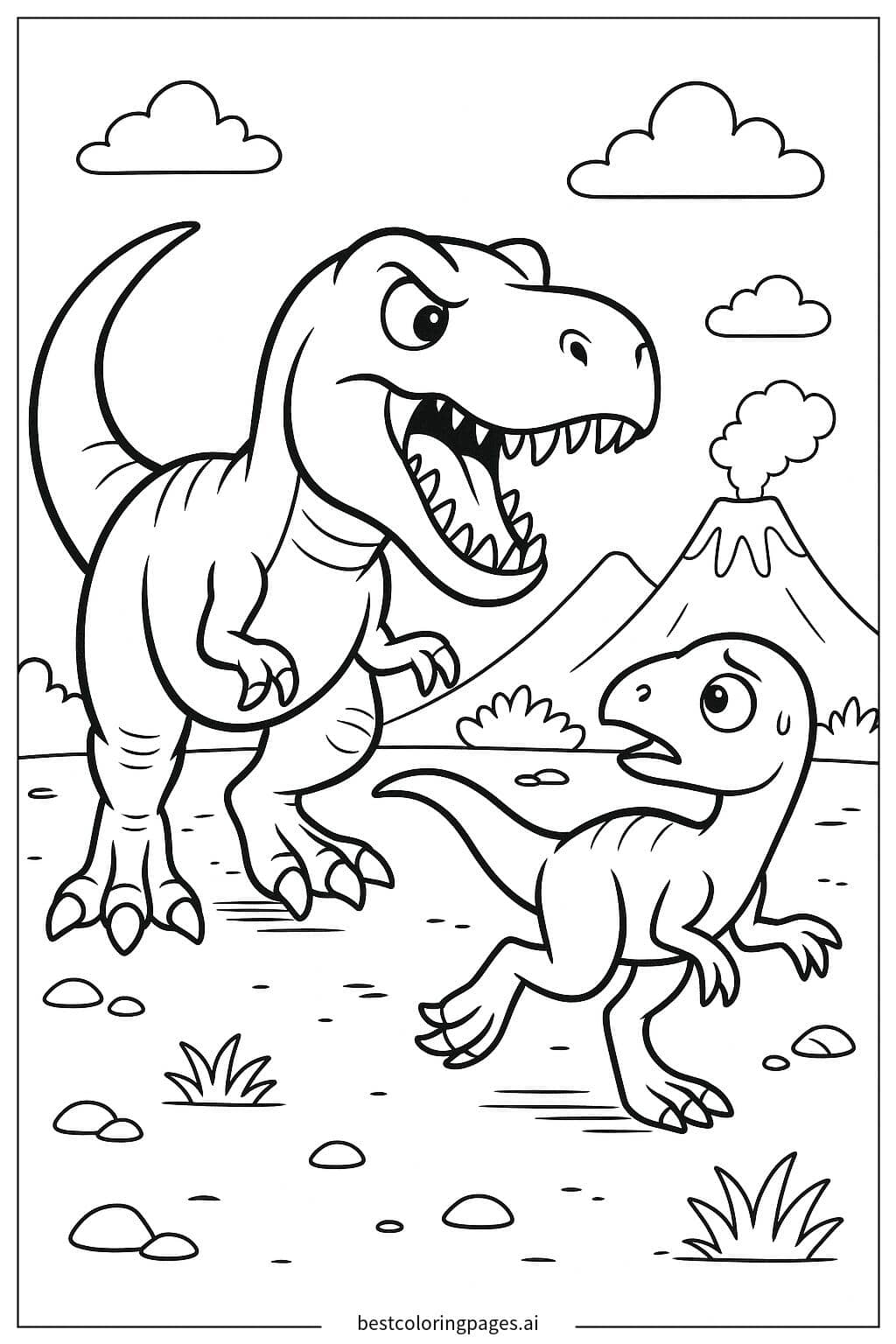 T-Rex in a Dinosaur Chase Coloring Page
