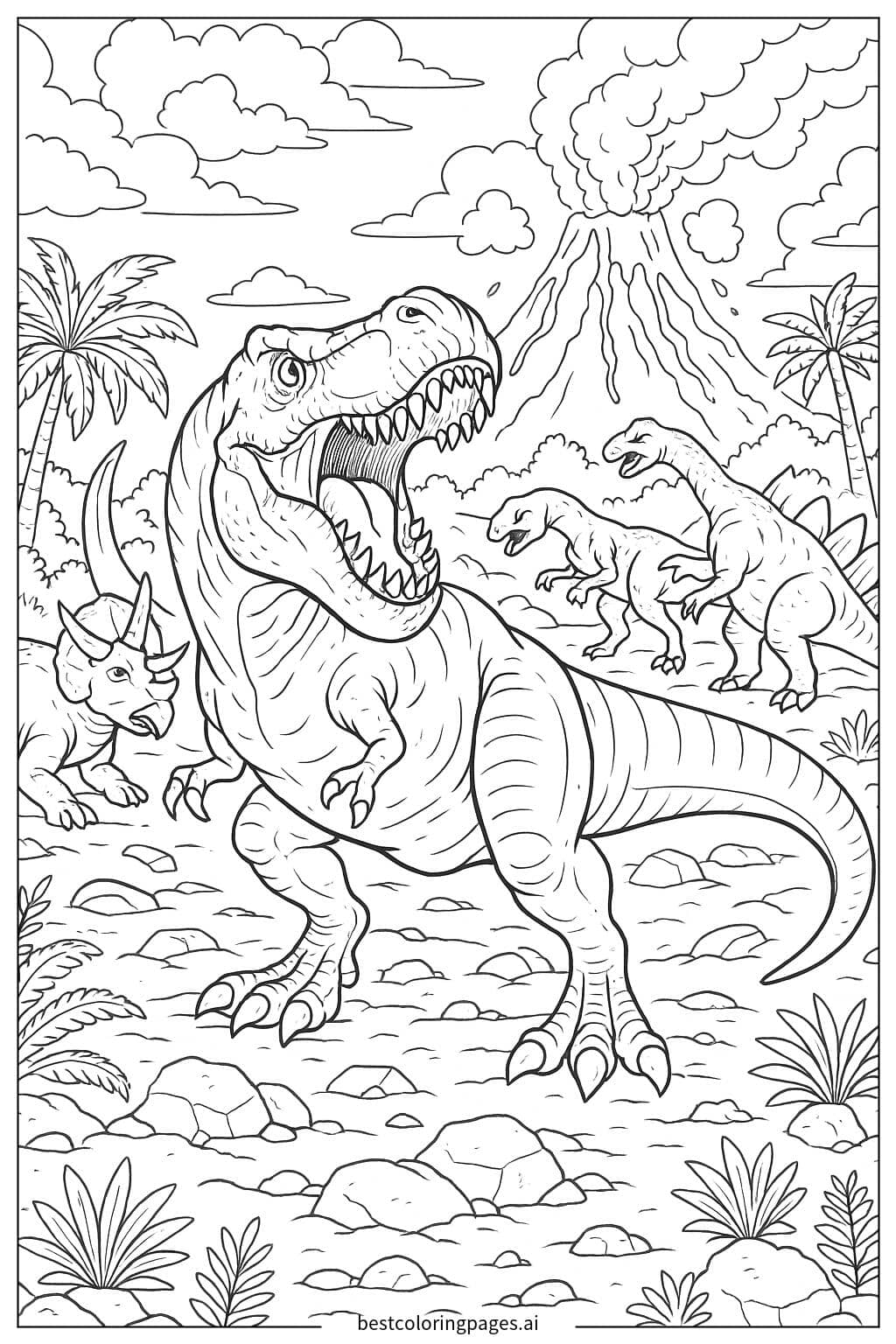 T-Rex in Dinosaur Battle Coloring Page