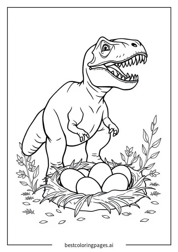 T-Rex mit einem Nest voller Eier Ausmalbilder
