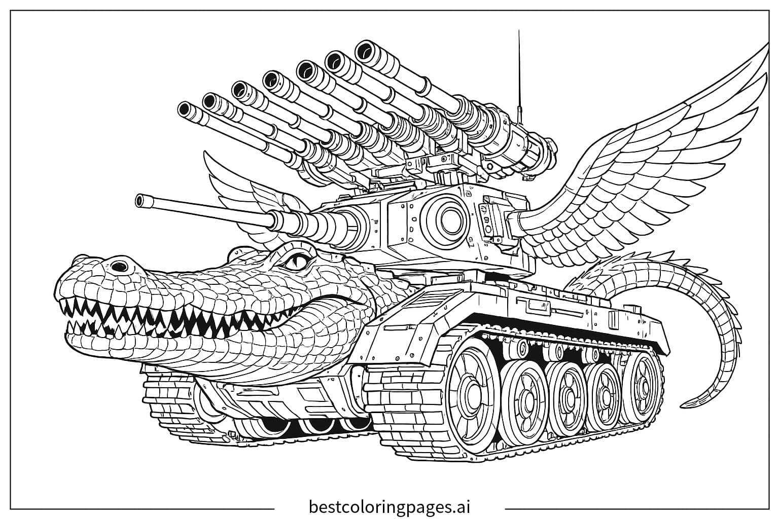 翼を持つ戦車ワニ のぬりえ