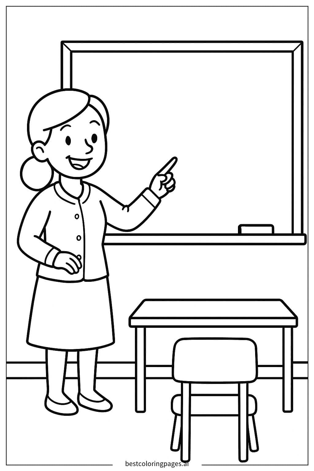 Teacher Pointing at the Blackboard Coloring Page