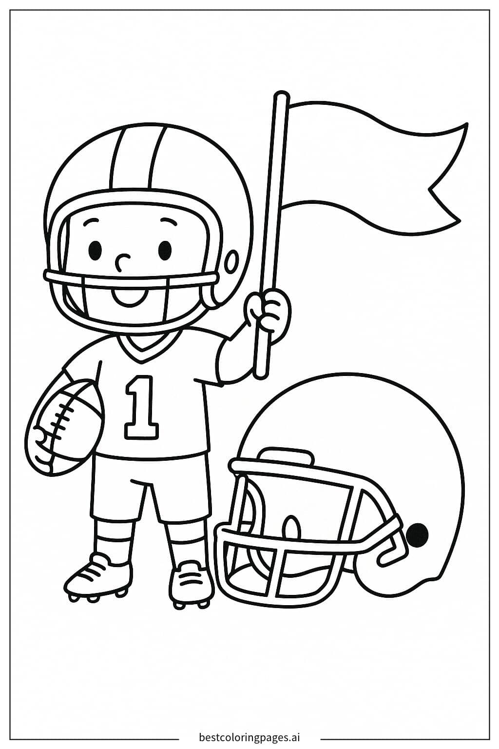 Desenhos de Jogador de Futebol Americano com Bandeira para Colorir