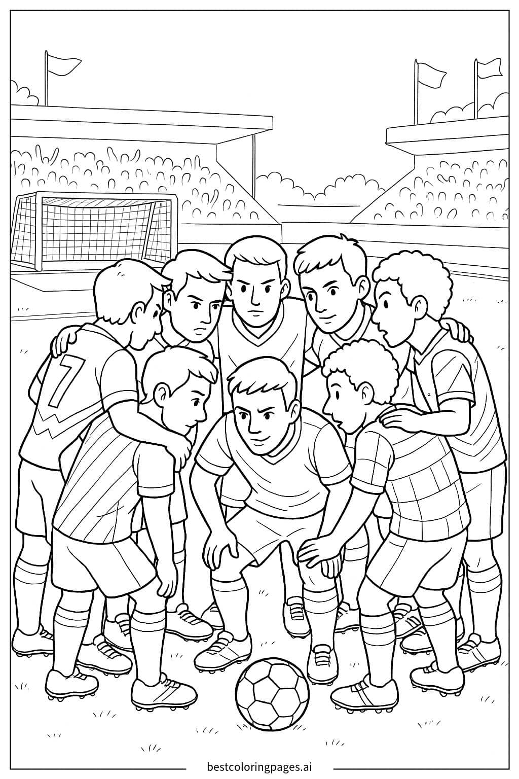 Soccer Team Huddle Before the Match Coloring Page
