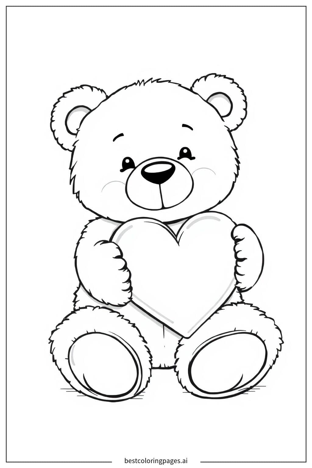 Desenhos de Urso de Pelúcia com Coração para Colorir