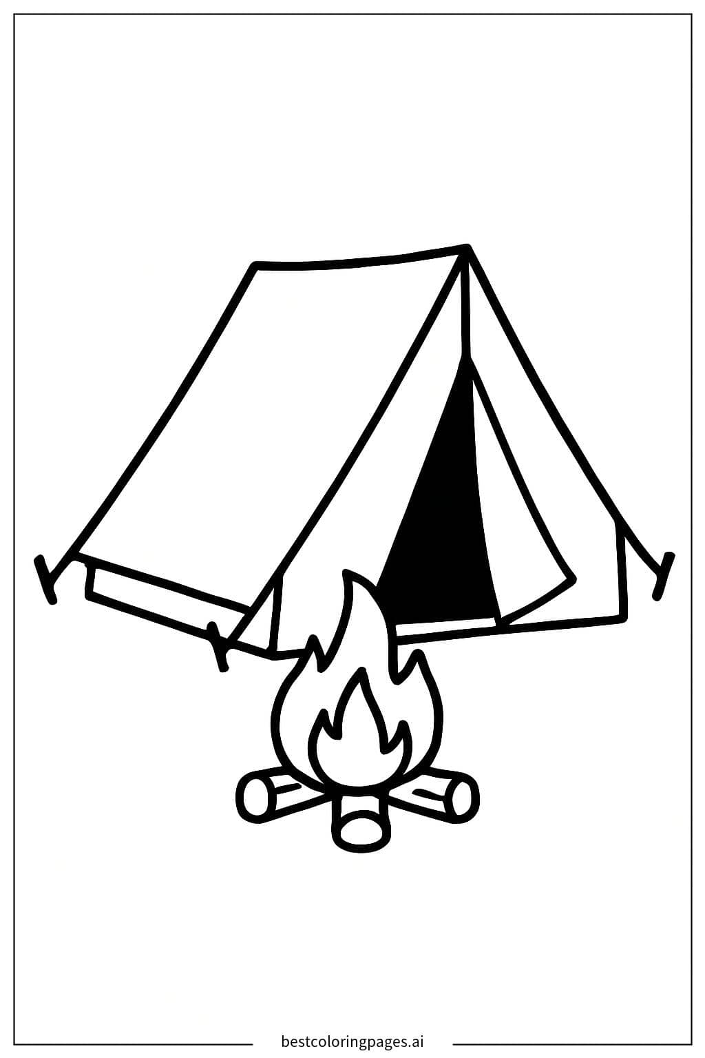 Camping Tent and Cozy Campfire Coloring Page