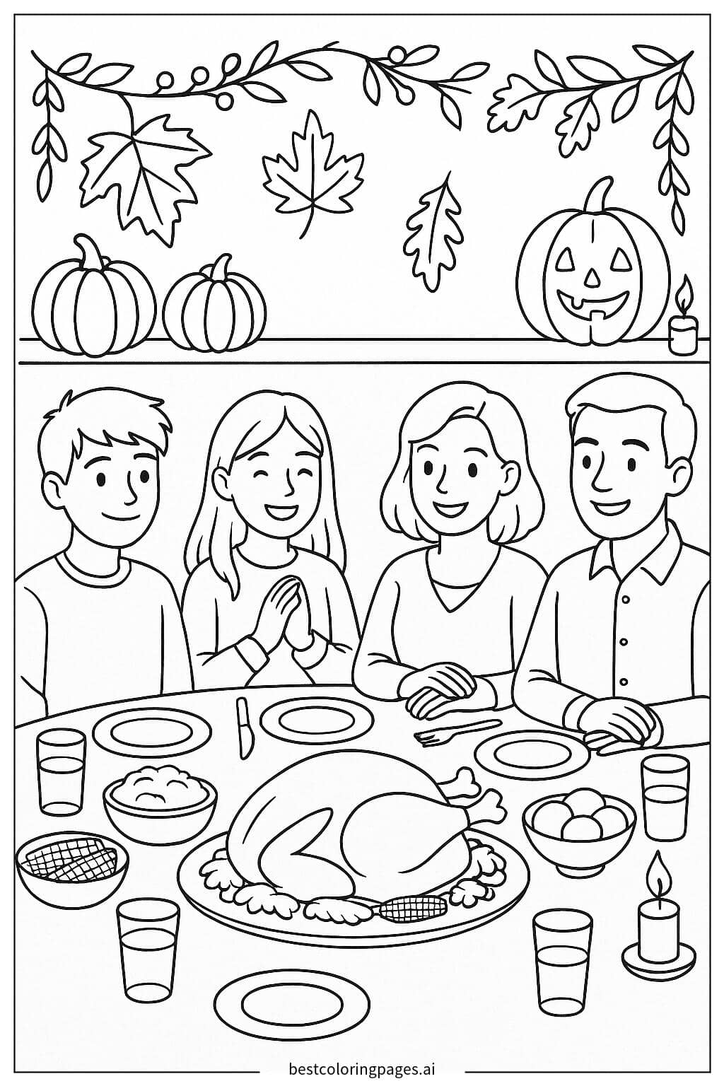 Thanksgiving-Dinner-Szene Ausmalbilder
