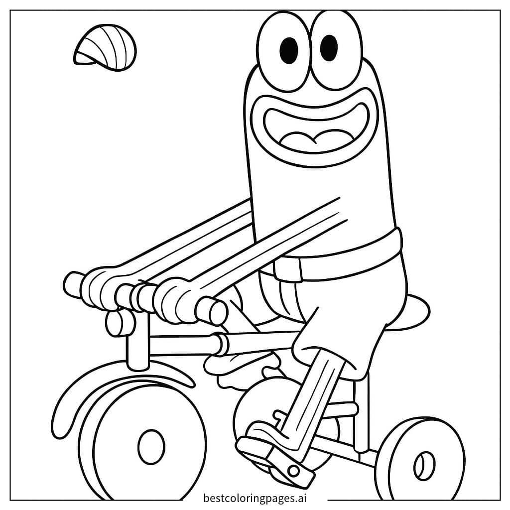 Dibujos de El personaje montando un triciclo. para Colorear