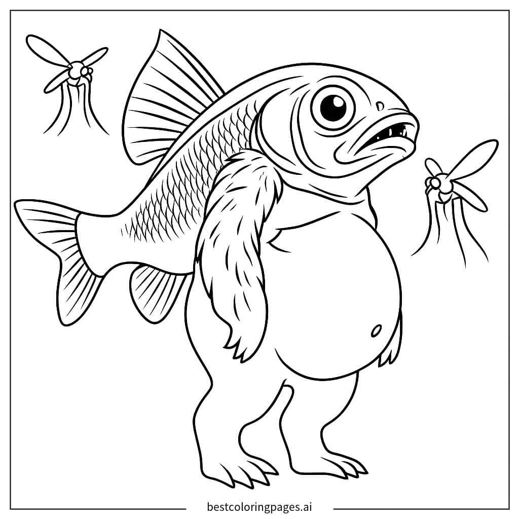 翼を持つ魚の生き物 のぬりえ