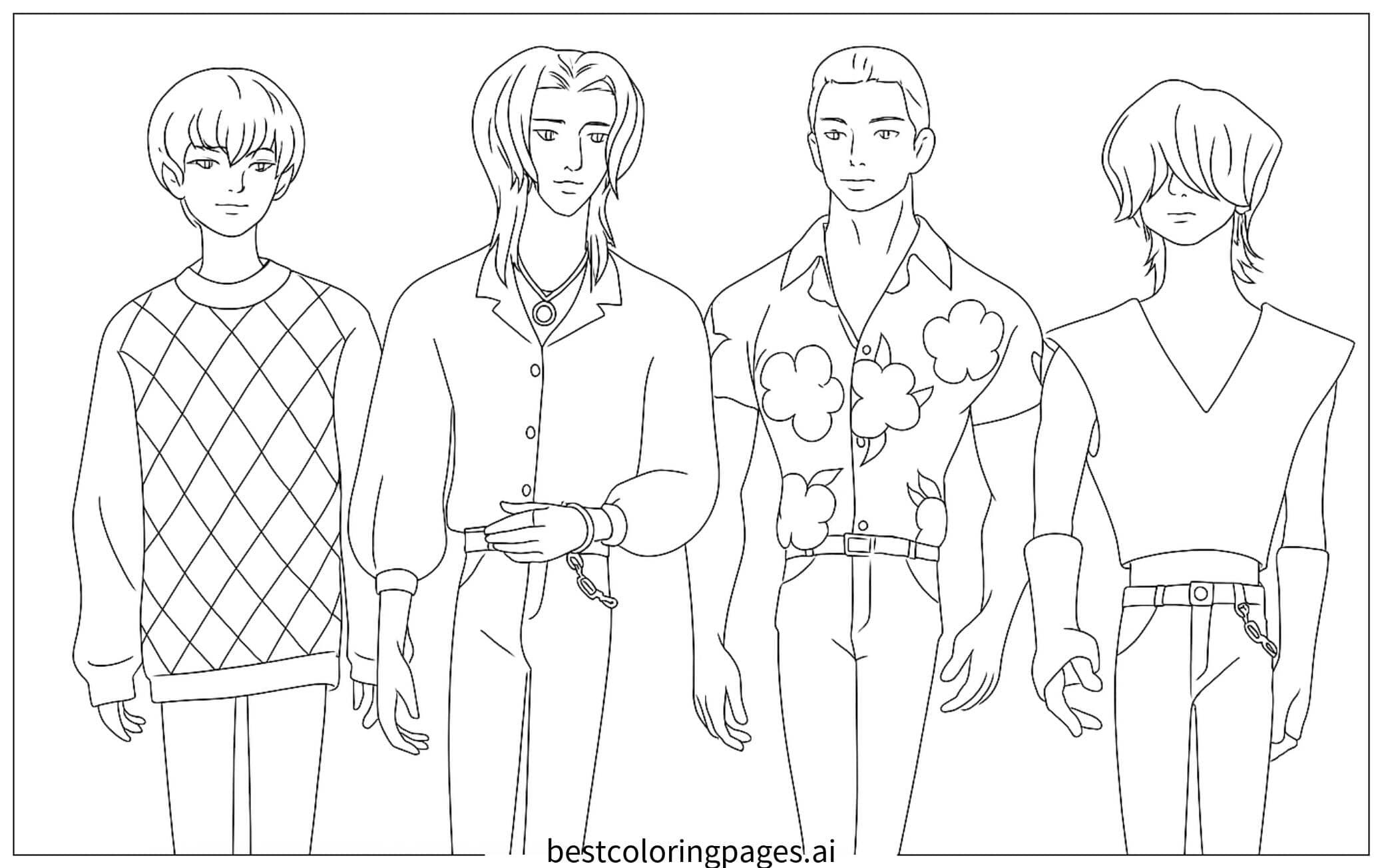Dibujos de Los cuatro chicos K-pop para Colorear
