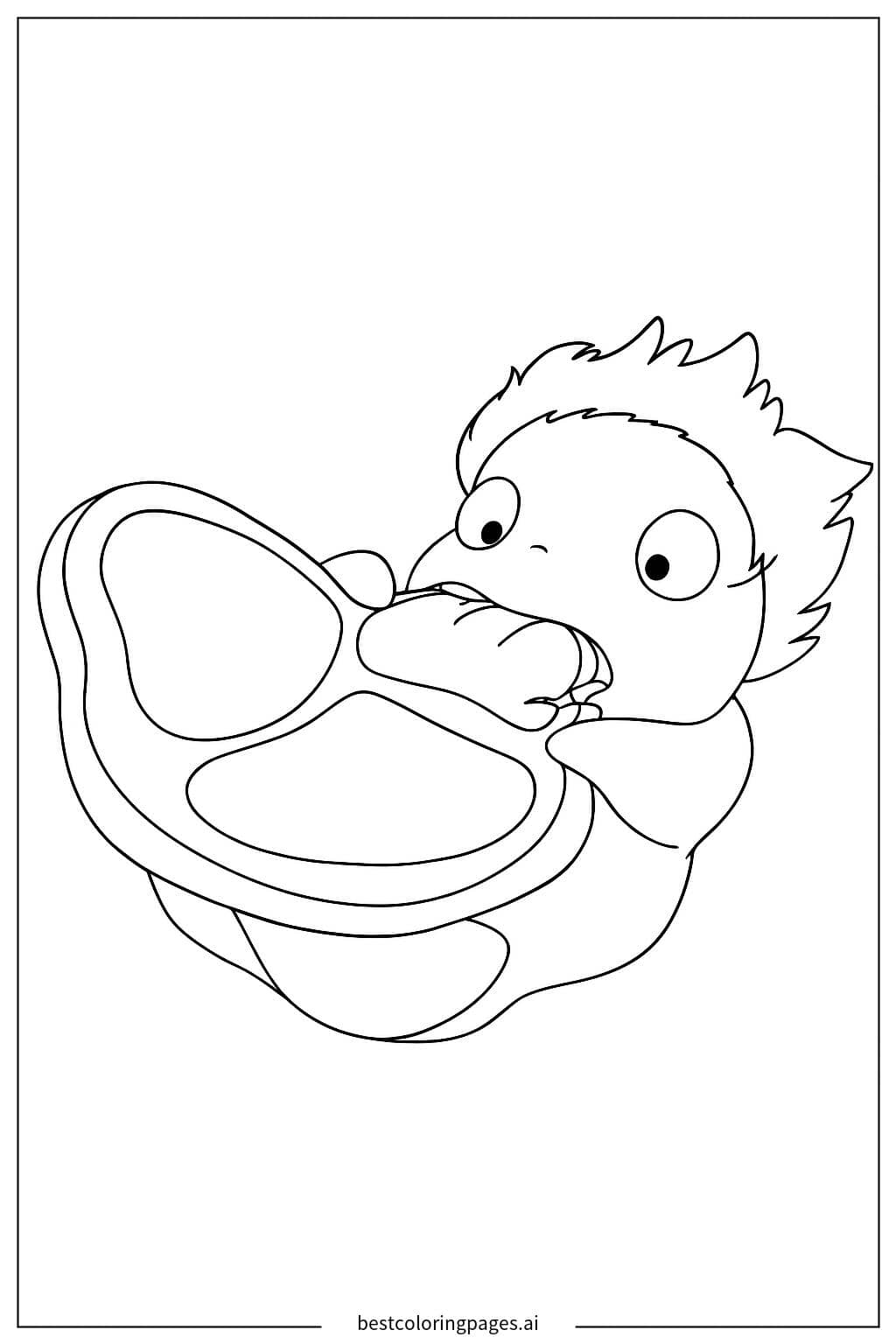 Coloriage Le Petit Poisson Tenant un Bol