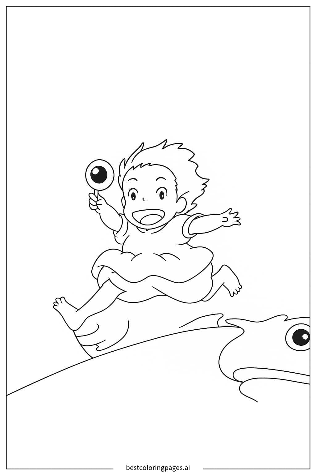 Coloriage La petite fille court joyeusement