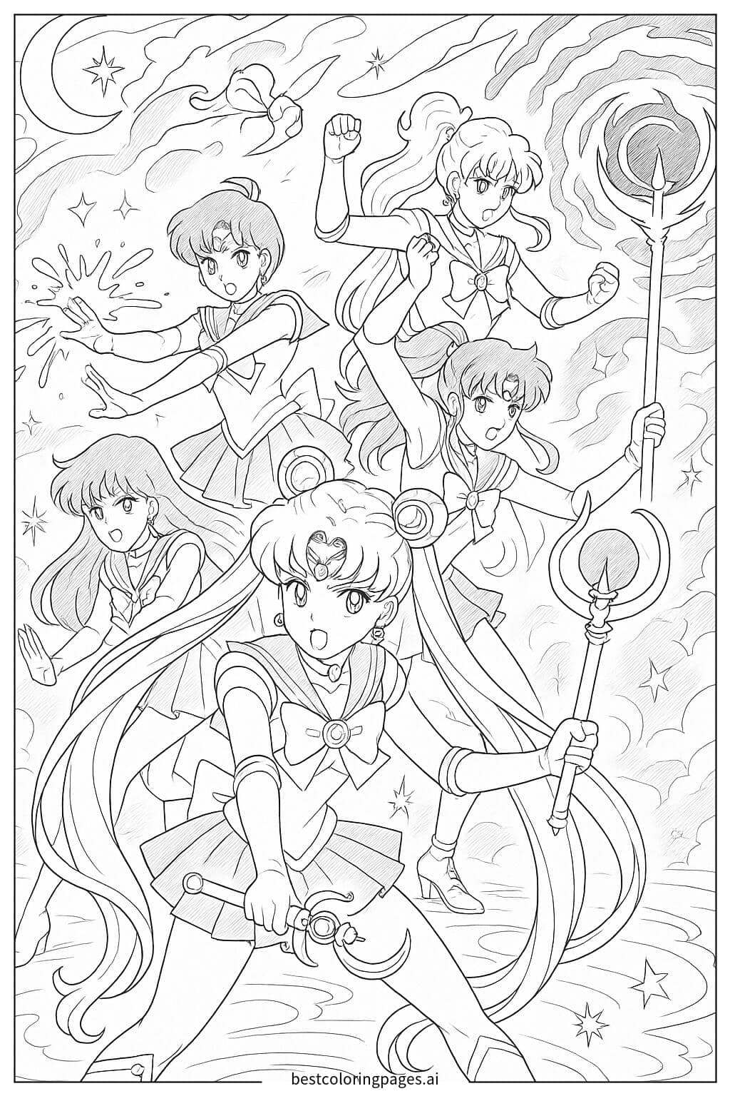 세일러 전사들이 퀸 베릴과의 전투 색칠공부