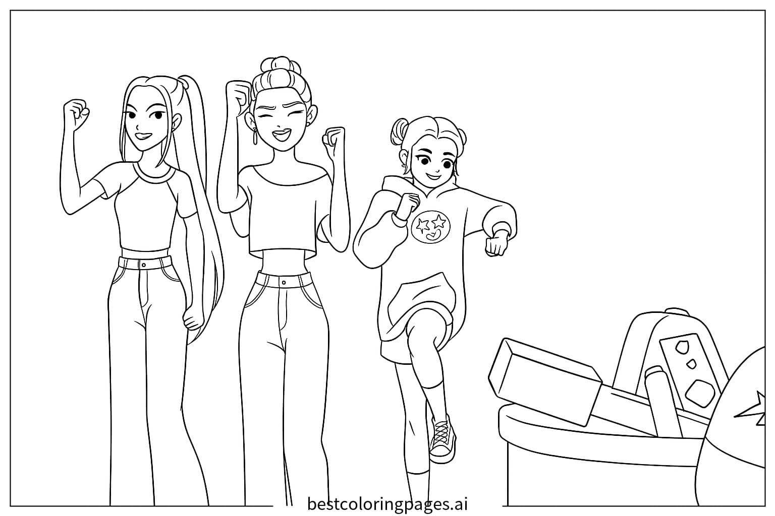 Dibujos de Los tres ídolos de K-pop posando. para Colorear