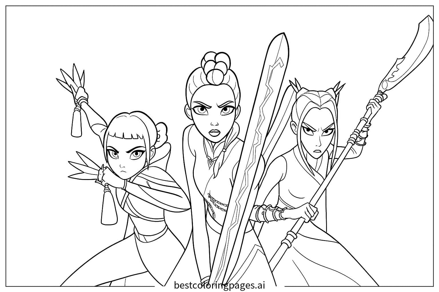 Dibujos de Los tres guerreros en acción para Colorear