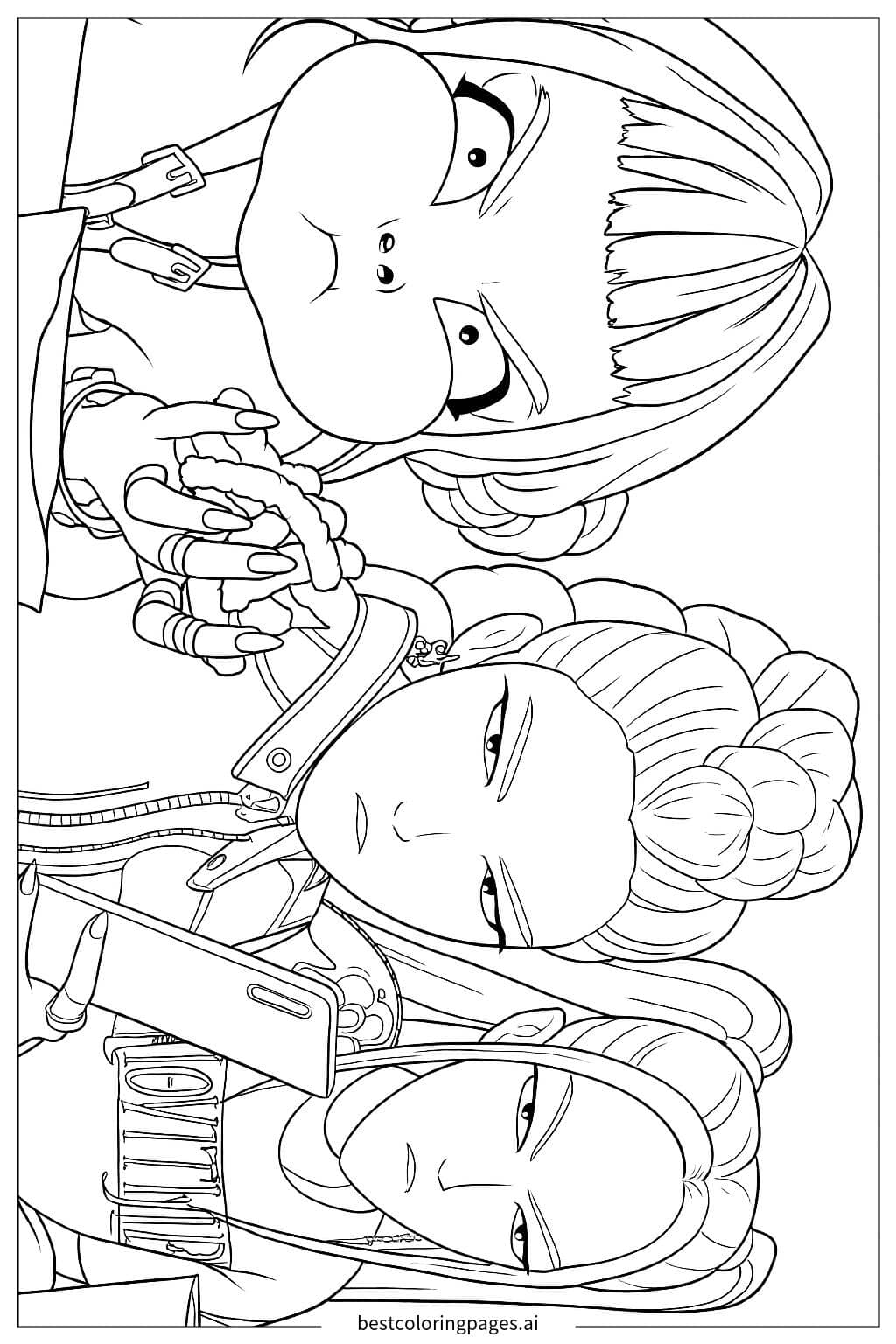 Dibujos de Tres chicas con expresión seria para Colorear