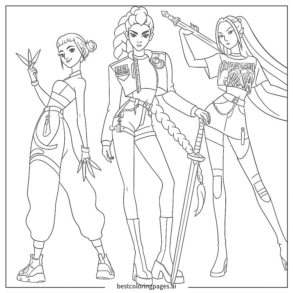 Dibujos de Tres chicas posando 3 para Colorear