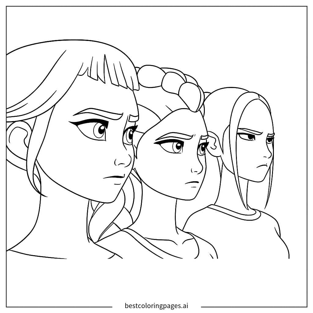 Dibujos de Tres Chicas Juntas 2 para Colorear
