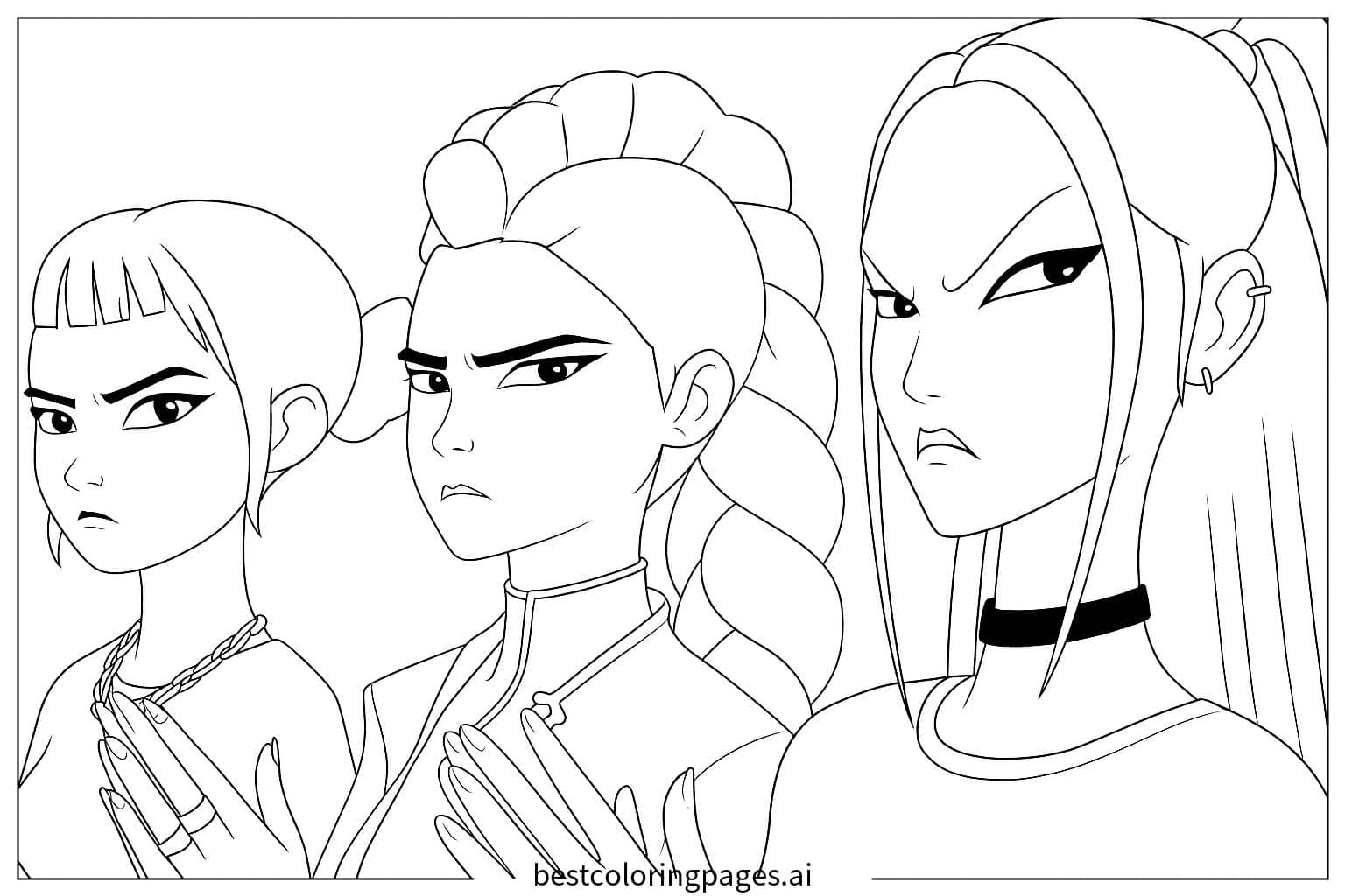 Dibujos de Tres chicas de pie para Colorear