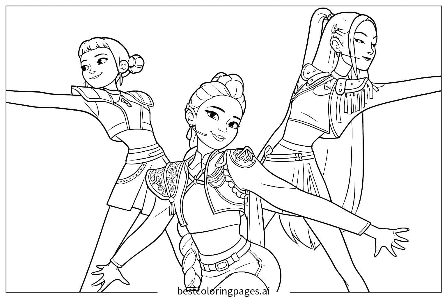Dibujos de Tres chicas posando para Colorear