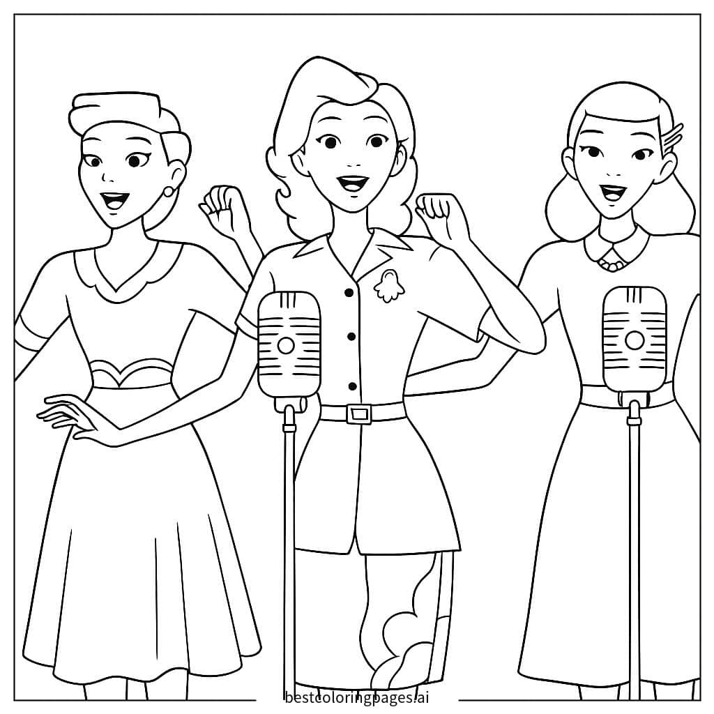 Dibujos de Tres cantantes actuando para Colorear