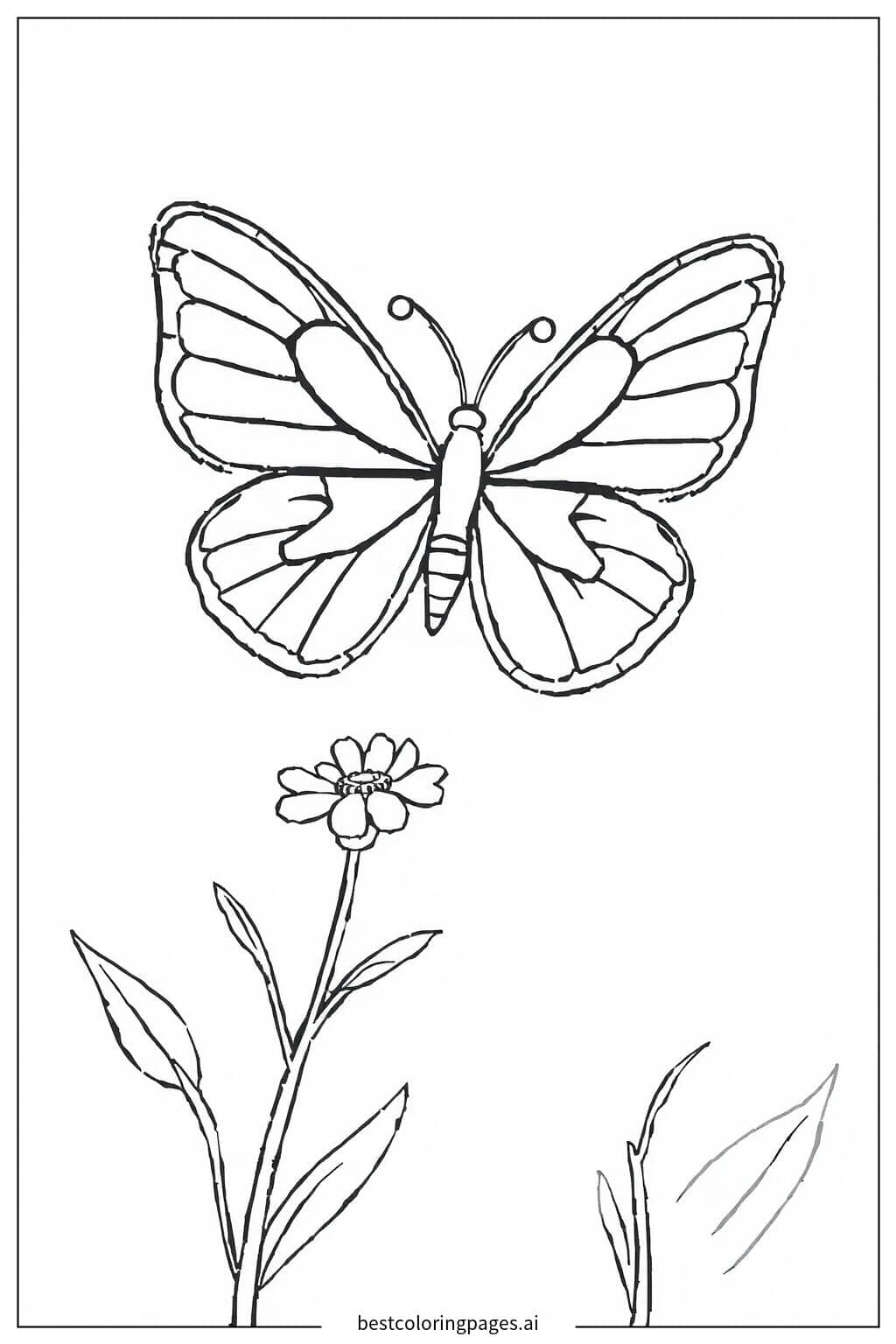 小さな蝶々と花 のぬりえ