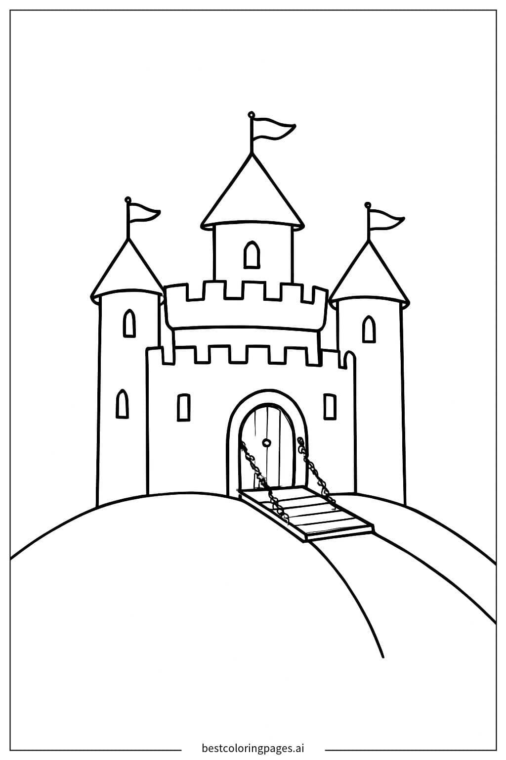 Tiny Castle on a Hill Coloring Page