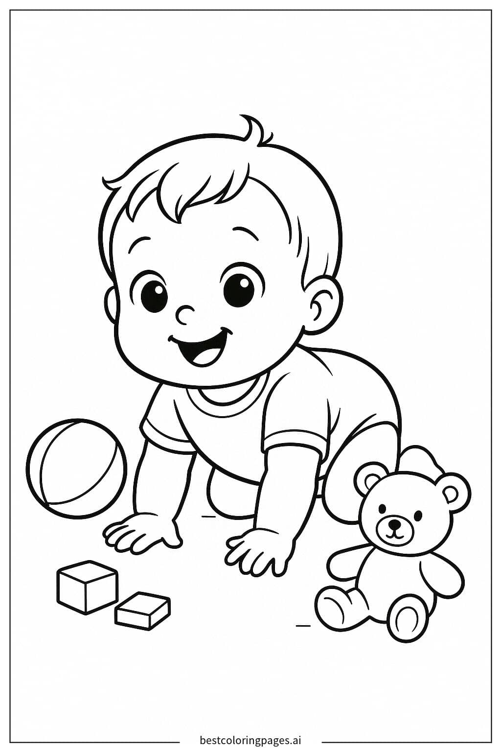 Adorable Toddler Crawling with Toys Coloring Page