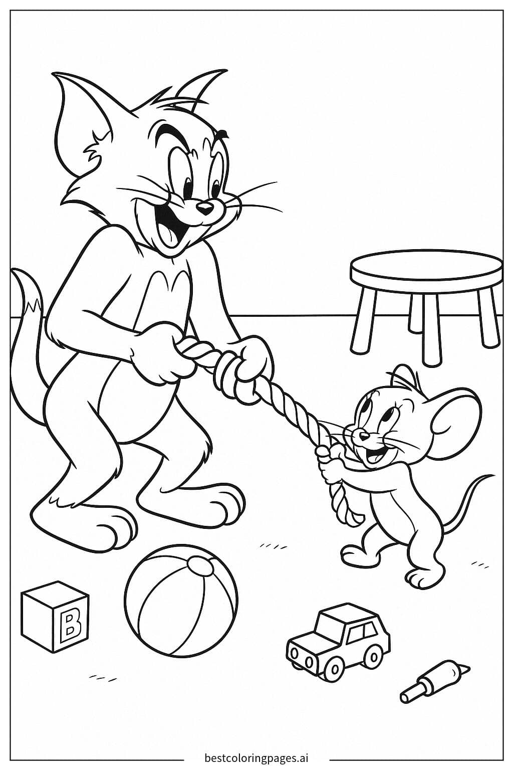 猫和老鼠拔河比赛 涂色页