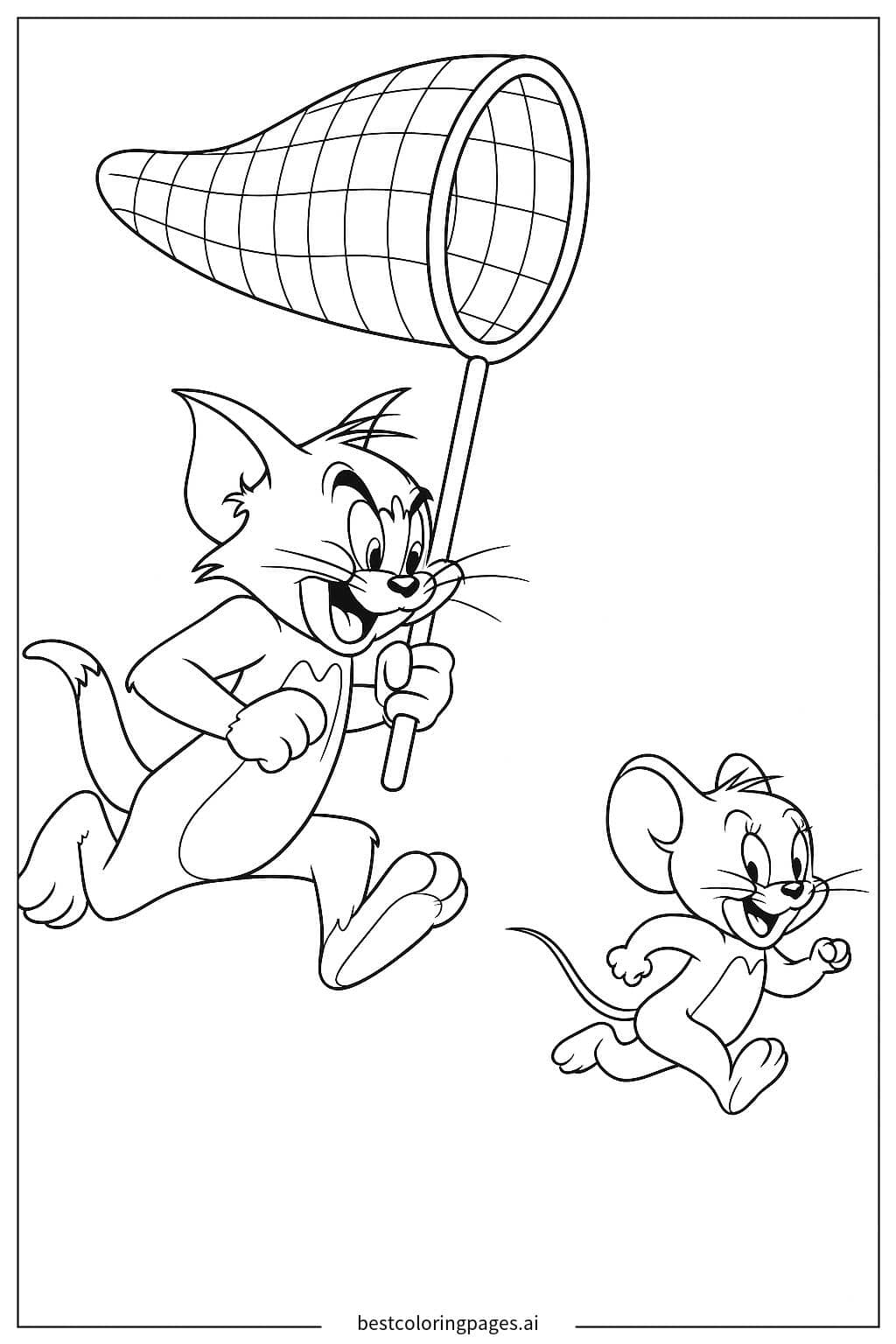 Tom Chasing Jerry with a Net Coloring Page