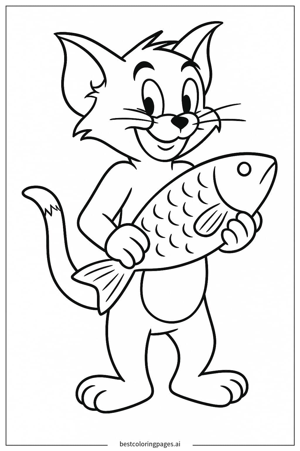 Tom Holding a Fish Coloring Page