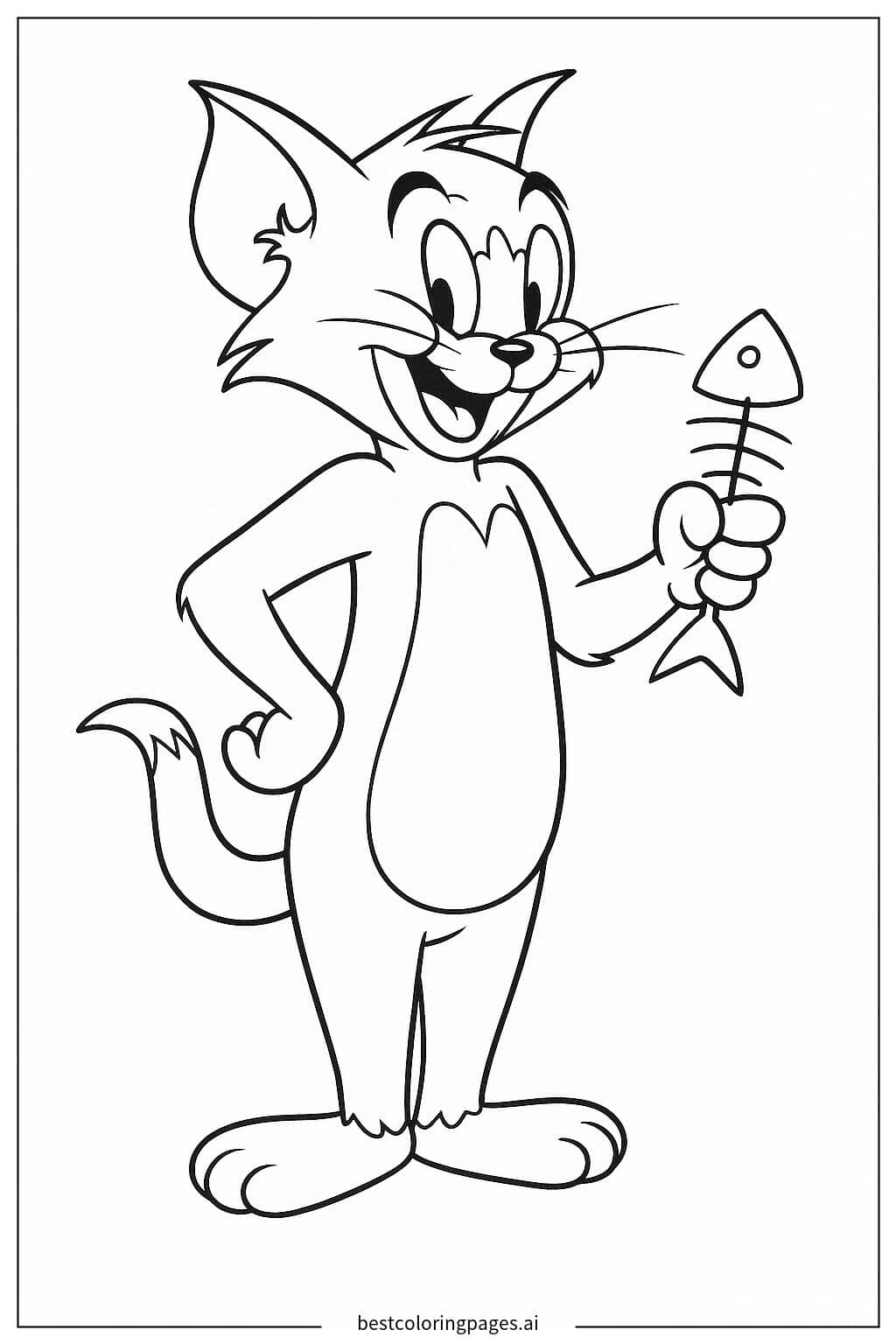 Tom Holding a Fishbone Coloring Page