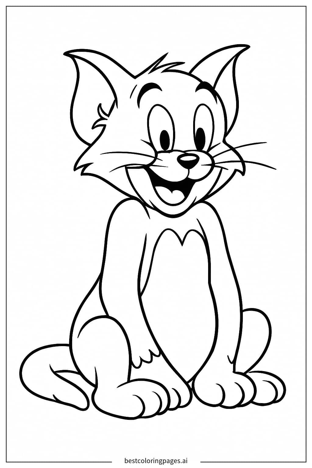 Tom Sitting and Smiling Coloring Page