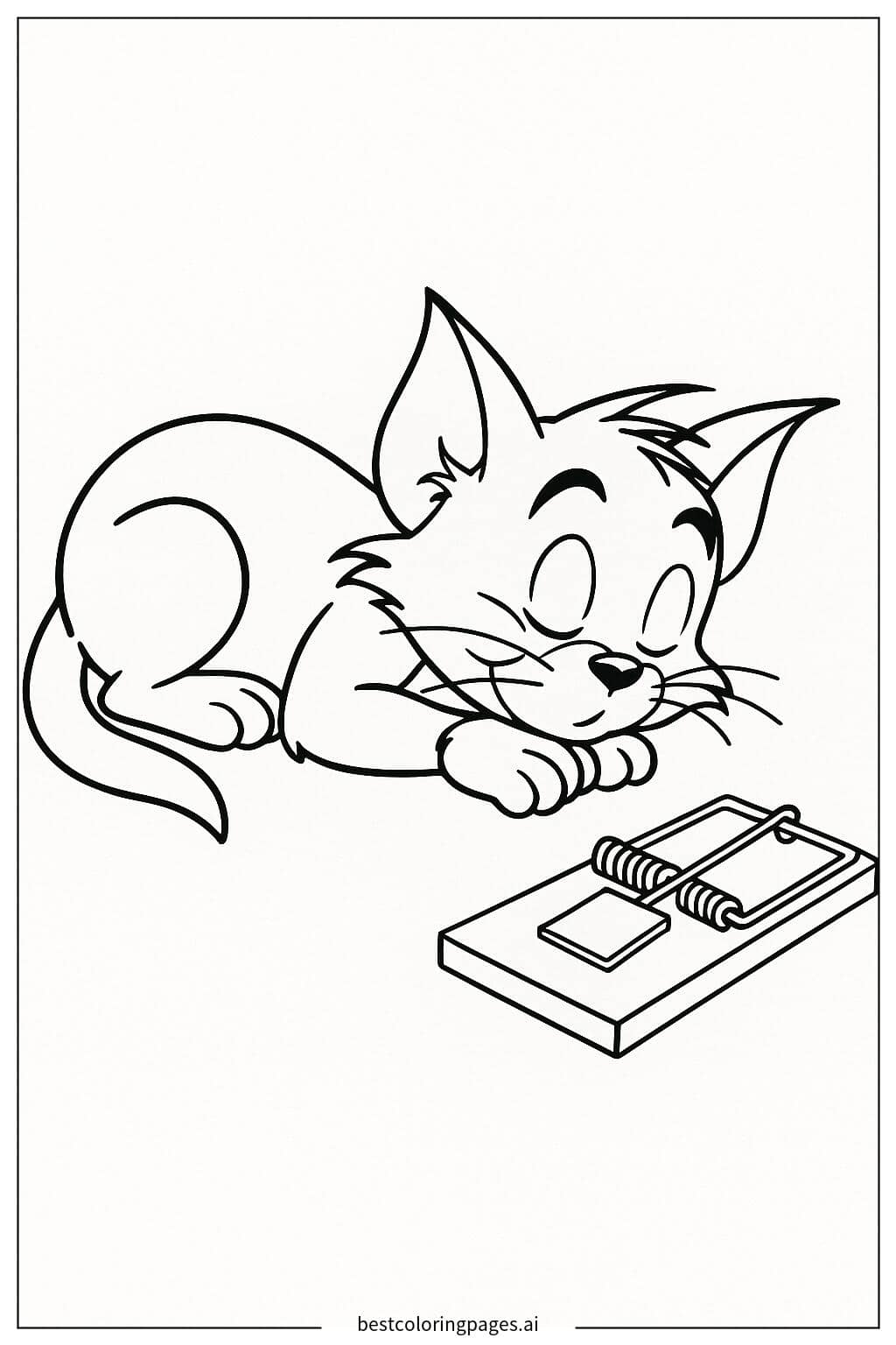 Tom Sleeping Next to a Mouse Trap Coloring Page